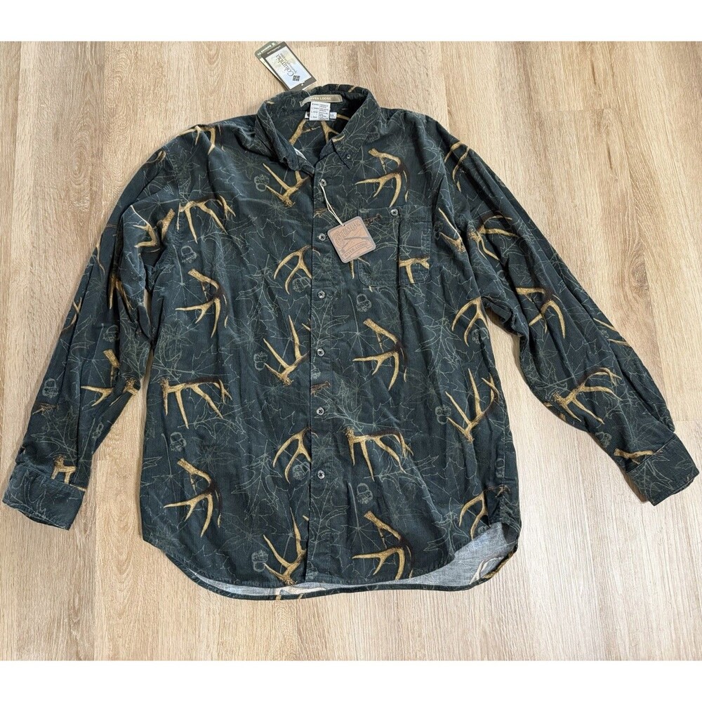 Columbia River Lodge Men’s Dark‎ Green Antlers Acorns Leaf Shirt Size XL NEW